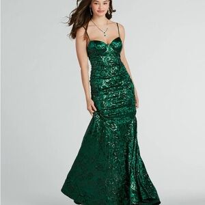 Windsor Emerald Green Sequin Prom Dress